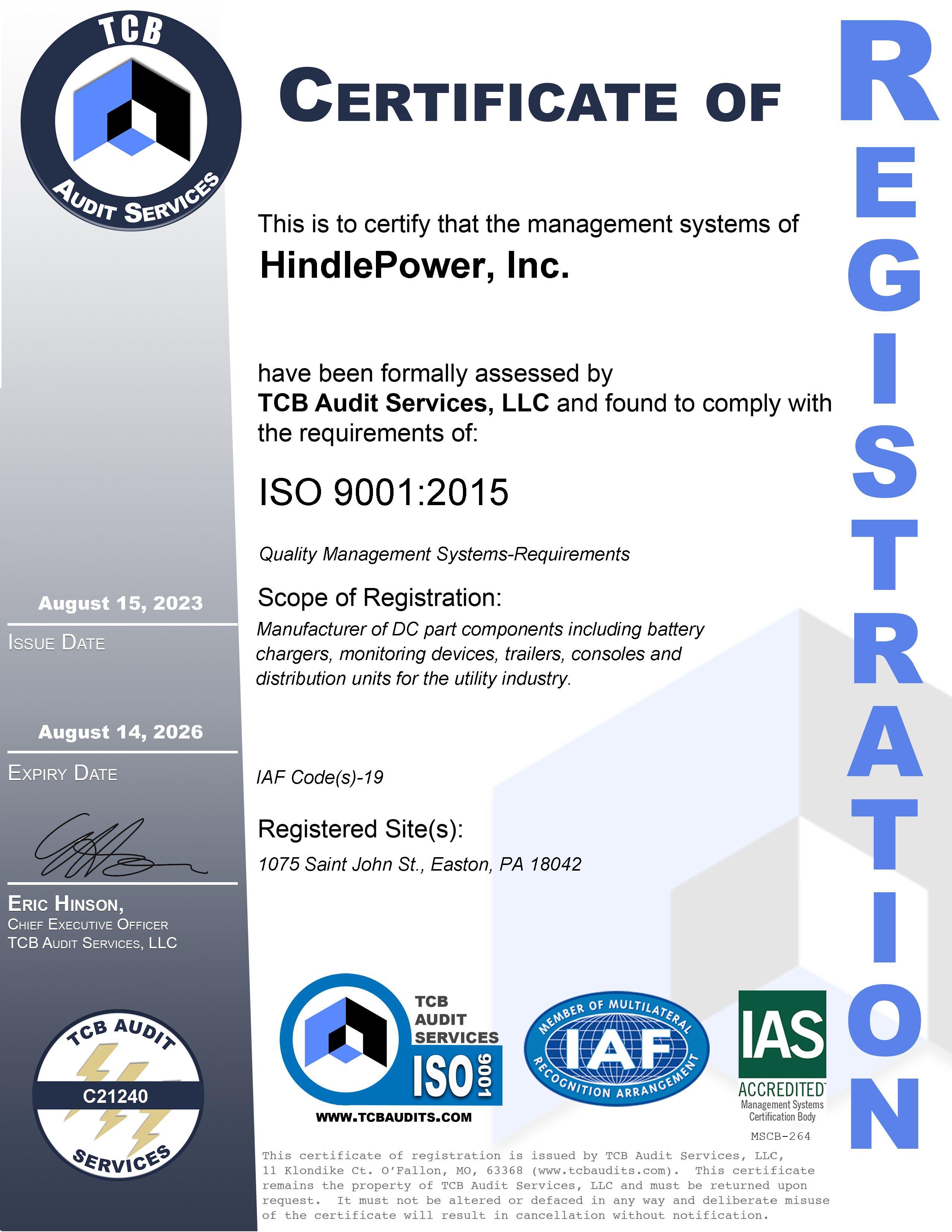 Hindlepower ISO 9001 Certification[74]